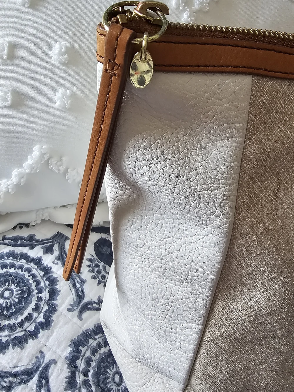 Fossil Beige and Brown Tote Bag